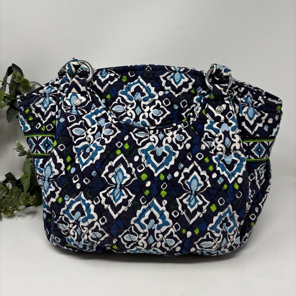 Vera Bradley Daisy Daisy Vintage Shoulder Tote Bag Blue Green Retired 2008